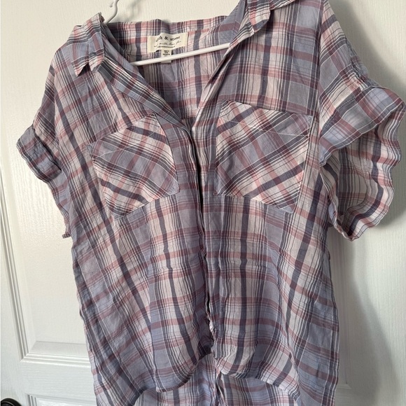 Anthropologie Cloth & Stone Plaid Shirt in Mauve and White - Picture 2 of 7